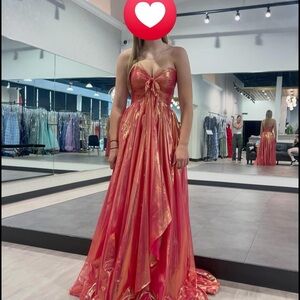 Sherri Hill Strapless Iridescent Coral-Peach Ball Gown